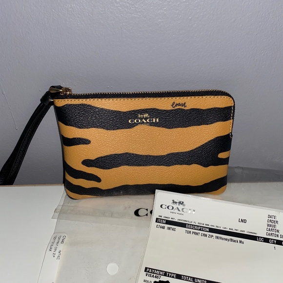 Coach Handbags - COACH Tiger Print Corner Zip Small 6 inch Wristlet